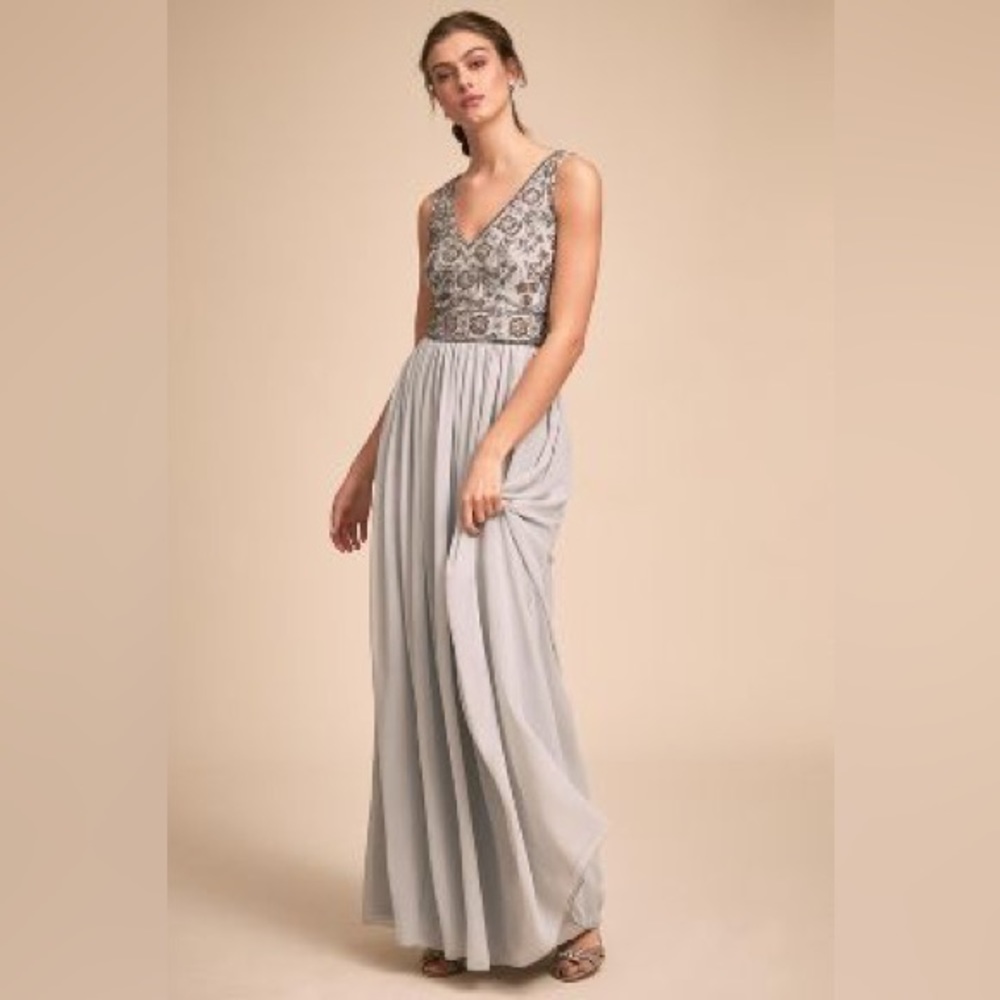 BHLDN Beaded Mischa Dress in the color Fog Size 16